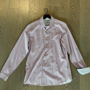 Ted Baker Mens Shirt Button Down Red Geometric Long Sleeve